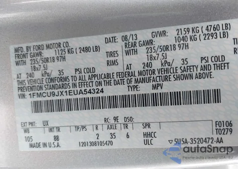 2014 Ford Escape Titanium из США, поврежденный, VIN 1FMCU9JX1EUA54324